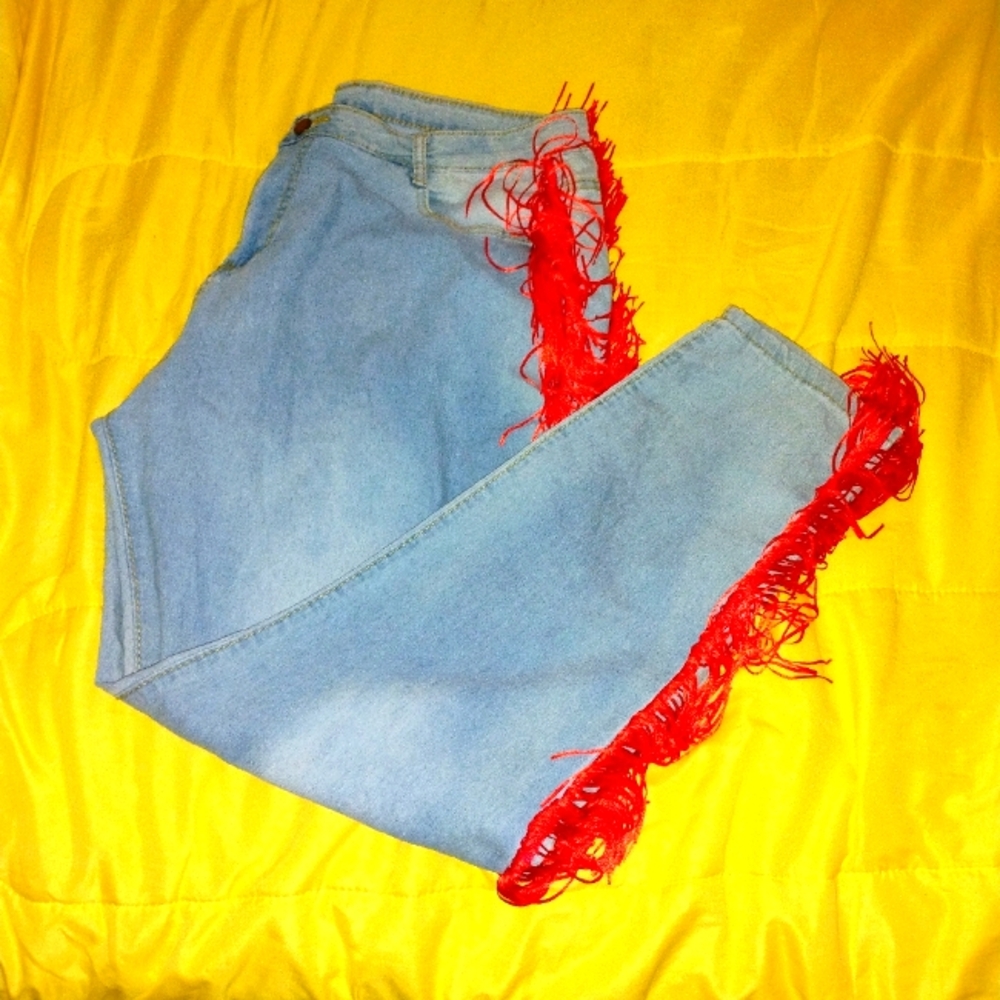 Plus size Red Fringe's blue jeans
